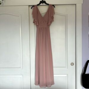 JJ’s House A-line V-Neck Floor-Length Chiffon Prom/Bridesmaid Dress With Ruffle